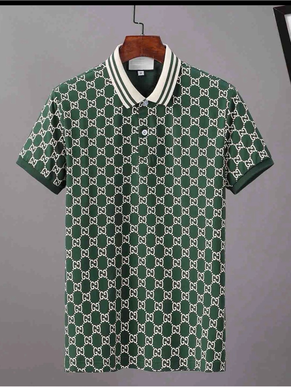 Gucci Green GG-Print Polo with Ivory Trim